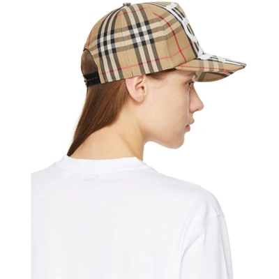 Shop Burberry Beige Vintage Check 'love' Baseball Cap In Archive Bei