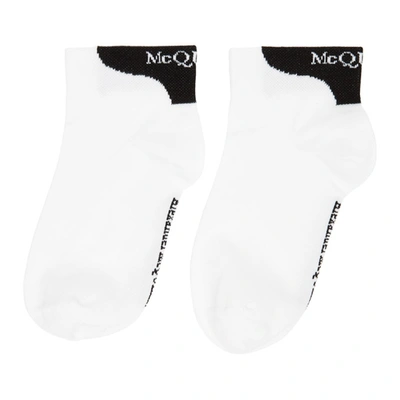 Shop Alexander Mcqueen White & Black Logo Ankle Socks In 9060 White/black
