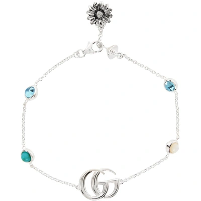 Shop Gucci Silver Gg Flower Bracelet In Silver/topaz