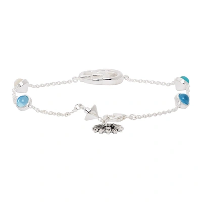 Shop Gucci Silver Gg Flower Bracelet In Silver/topaz