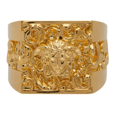 Shop Versace Gold Chunky Medusa Head Ring In D00h