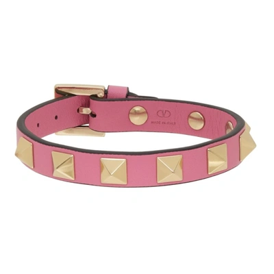 Shop Valentino Pink Leather Rockstud Bracelet In M38 Dawn Pink