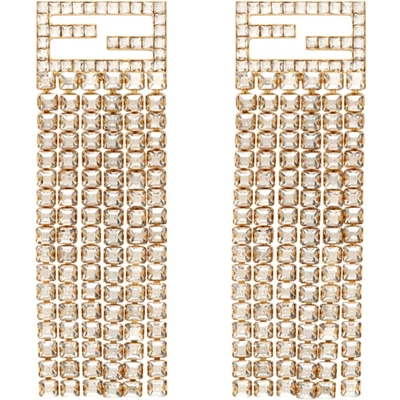 Shop Fendi Gold Crystal 'forever ' Clip-on Earrings In F1ch2 Gold