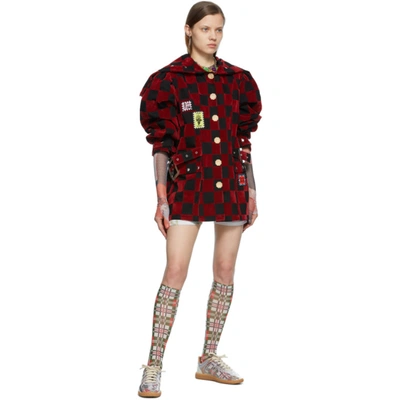 Shop Chopova Lowena Green & Red Mesh Plaid Socks In Green/red