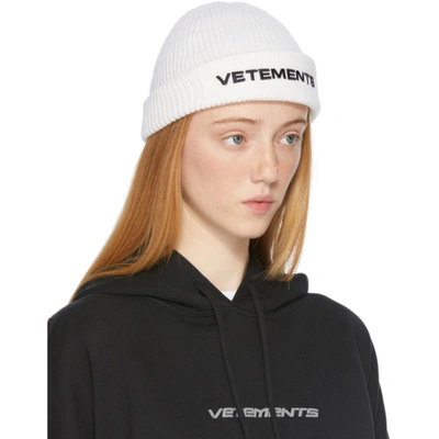 Shop Vetements White Merino Wool Logo Beanie In White/black