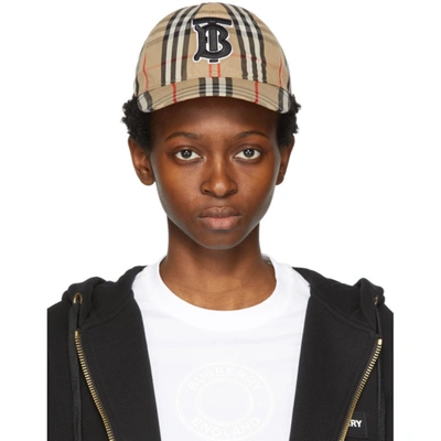 Shop Burberry Beige Vintage Check Monogram Baseball Cap In Archive Beige Ip Chk