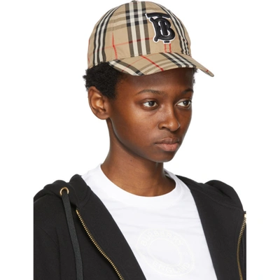 Shop Burberry Beige Vintage Check Monogram Baseball Cap In Archive Beige Ip Chk