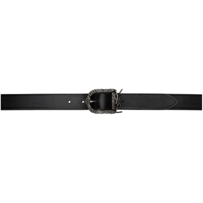 Shop Saint Laurent Black Engraved Buckle Belt In 1000 Black