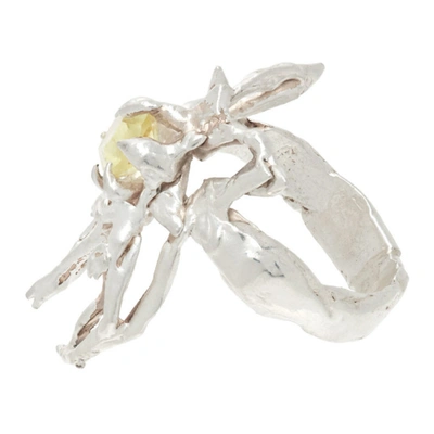 Shop Harlot Hands Ssense Exclusive Silver & Yellow Butterfly Ring In Citrine Crystal