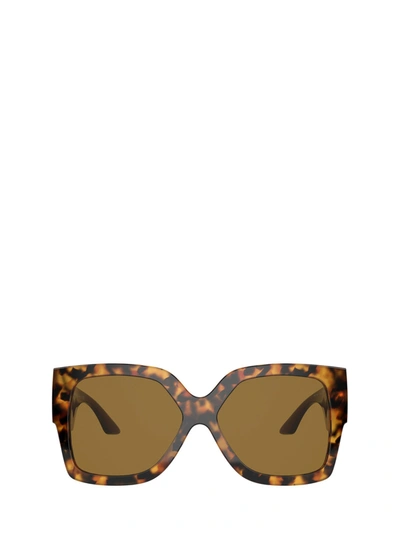 Shop Versace Eyewear Logo Engraved Square Frame Sunglasses In Brown