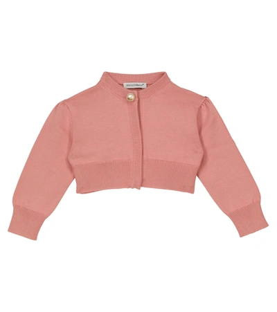 Shop Dolce & Gabbana Baby Cotton Knit Cardigan In Pink