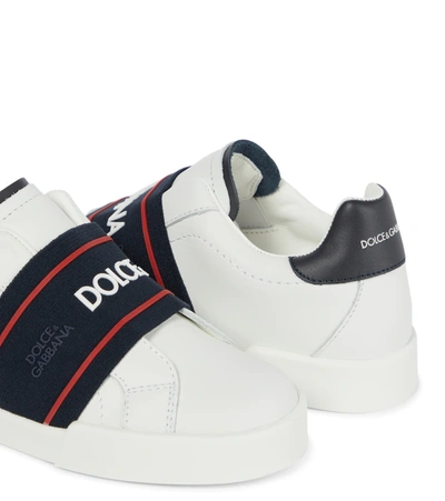 Shop Dolce & Gabbana Logo-strap Slip-on Leather Sneakers In Black