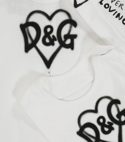 Shop Dolce & Gabbana Baby Printed Onesie, Bib And Hat Set In White
