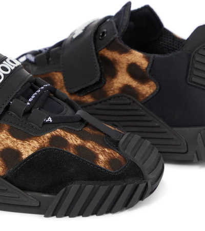 Shop Dolce & Gabbana Ns1 Leopard-panel Leather Sneakers In Brown