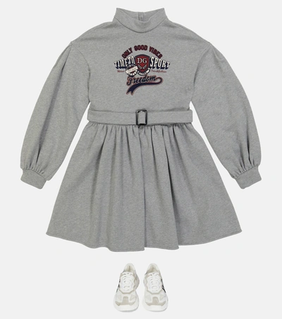 Shop Dolce & Gabbana Long-sleeved Cotton Dress In Grey