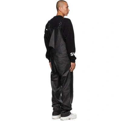 Shop Burberry Black Leather Shark Fin Overalls