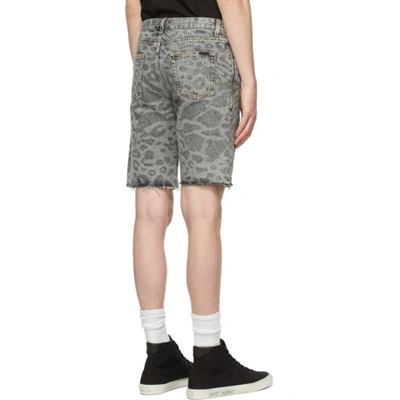 Shop Saint Laurent Grey Leopard Raw Edge Shorts In 7401 Leolas