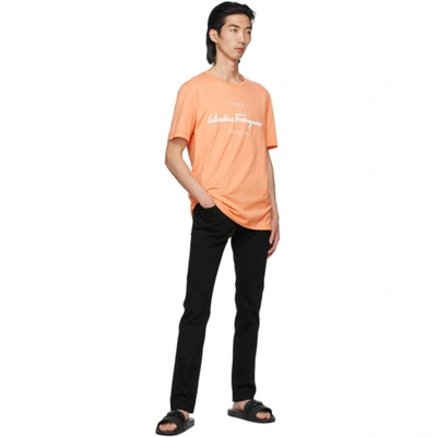 Shop Ferragamo Orange '1927' Signature T-shirt In Mousse/bian