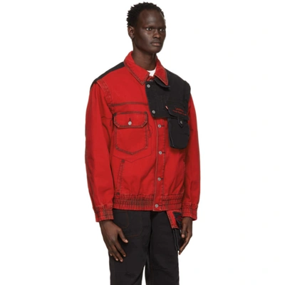 Shop Feng Chen Wang Red & Black Levi's Edition Twill Oversized Jacket In Red/black