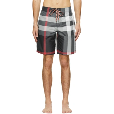 Shop Burberry Grey Check Swim Shorts In Charcoal Ip