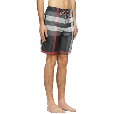 Shop Burberry Grey Check Swim Shorts In Charcoal Ip