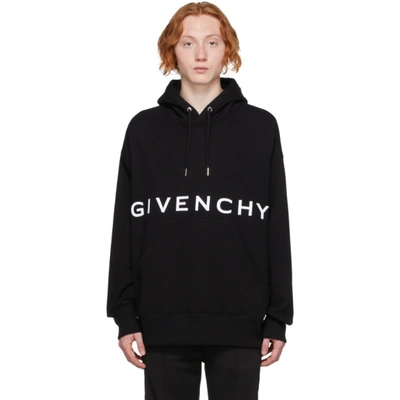 Shop Givenchy Black Embroidered Logo Hoodie In 001-black