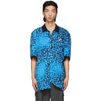 Shop We11 Done Blue Leopard All Over Polo In Neon Blue