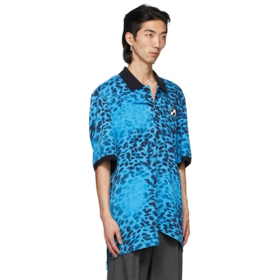 Shop We11 Done Blue Leopard All Over Polo In Neon Blue