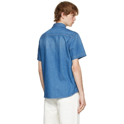Shop Gucci Blue Denim Boutique Patch Short Sleeve Shirt In 4447 Blue/mix