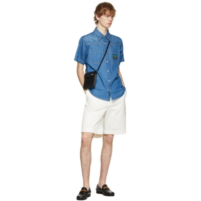 Shop Gucci Blue Denim Boutique Patch Short Sleeve Shirt In 4447 Blue/mix