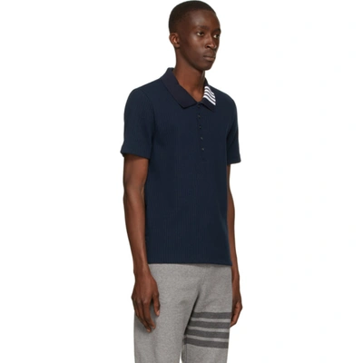 Shop Thom Browne Navy Ribbed Polo In 415 Navy