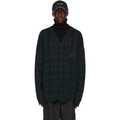 Shop Balenciaga Green & Black Wool Tartan Turtleneck In 3769 Green/navy/blac