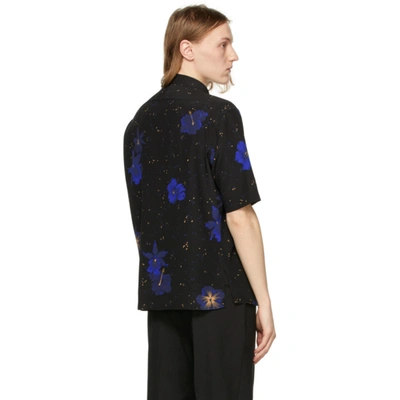 Shop Saint Laurent Black Silk Confetti Hibiscus Short Sleeve Shirt In 1093 Blkblu