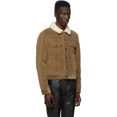 Shop Saint Laurent Brown Shearling & Corduroy Trucker Jacket In 9730 Carame