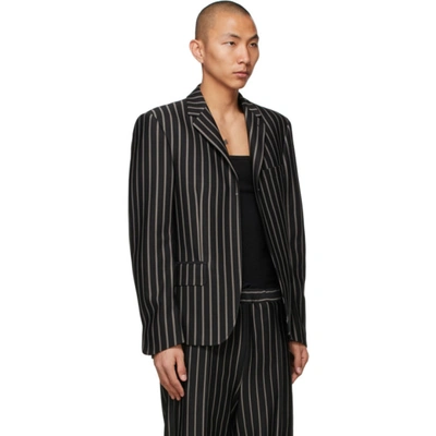 Shop Random Identities Black & Grey Stripe Buttonless Blazer In Stripes