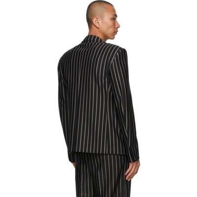 Shop Random Identities Black & Grey Stripe Buttonless Blazer In Stripes