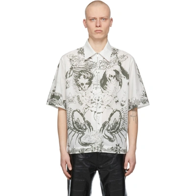 Shop Givenchy Taupe Poplin Printed Short Sleeve Shirt In 255-beige/black