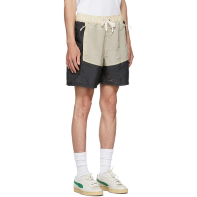 Shop Rhude Black & Beige Puma X Rhuigi Edition Moiré Shorts In Black/oatme