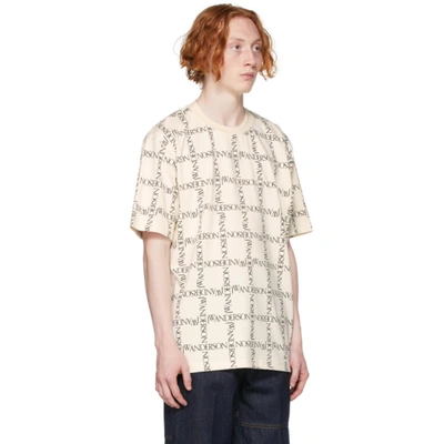 Shop Jw Anderson Off-white Oversize All Over Logo T-shirt In 006 Ivory