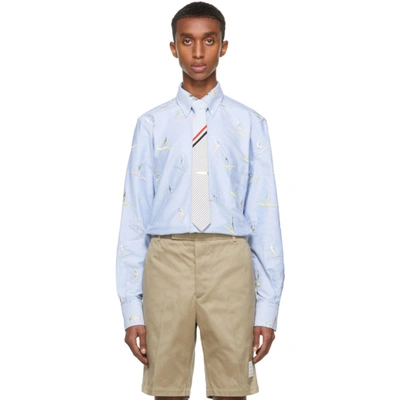 Shop Thom Browne Blue Surfer Icon Classic-fit Shirt In 480 Light B