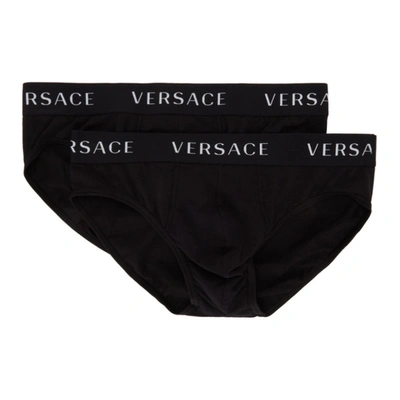 Shop Versace Two-pack Black Logo Band Briefs In A1a8 Bklblk
