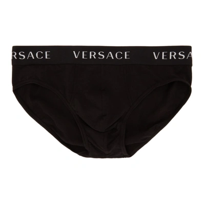 Shop Versace Two-pack Black Logo Band Briefs In A1a8 Bklblk