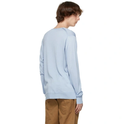 Shop Junya Watanabe Blue Silk Jersey Thin Sweater In 4 Sax