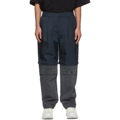 Shop Jerih Navy & Black Paneled Trousers