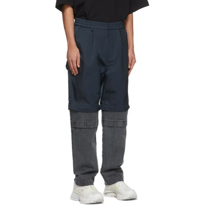 Shop Jerih Navy & Black Paneled Trousers