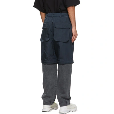 Shop Jerih Navy & Black Paneled Trousers