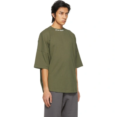 Shop Palm Angels Khaki Double Logo T-shirt In Military