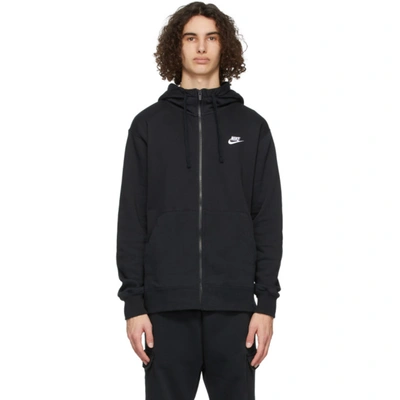 Shop Nike Black Sportswear Club Full-zip Hoodie In Black/white