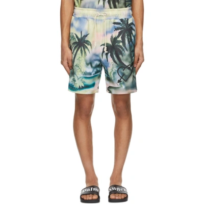 Palm Angels Paradise Print Drawstring Mesh Shorts In Multicolor