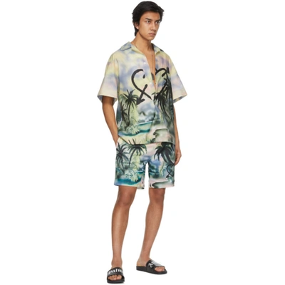Palm Angels Paradise Print Drawstring Mesh Shorts In Multicolor